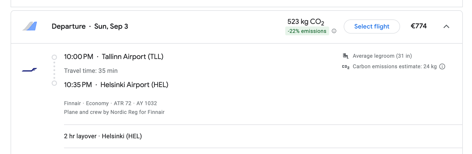 Google's view of flight emissions